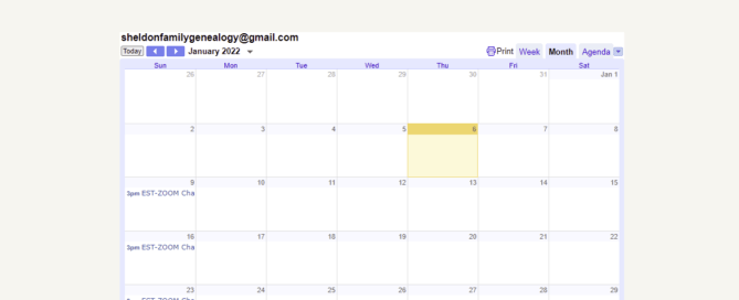 SheldonGenealogy.org Calendar
