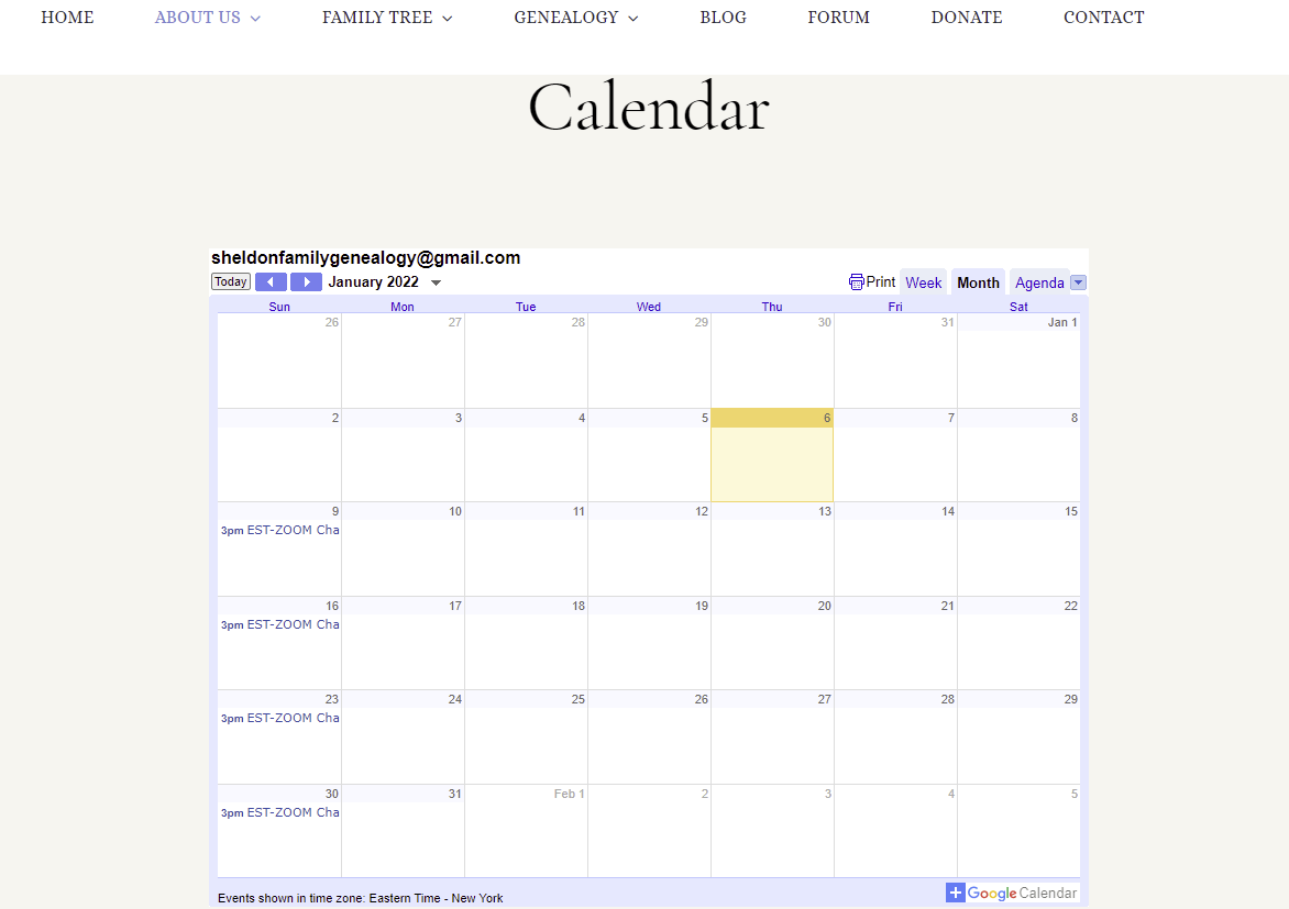 SheldonGenealogy.org Calendar